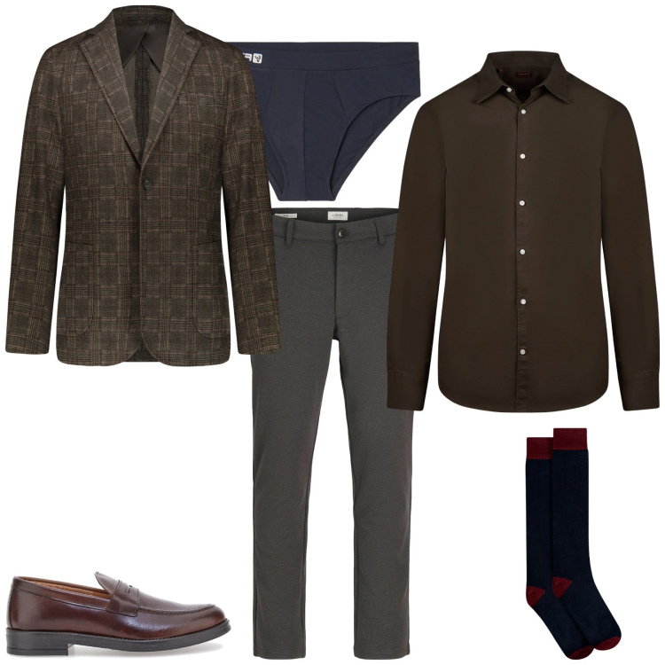 Outfit uomo - Total look #2351152. Stile Business/Elegante per Ufficio. Abbinamento con pantaloni chino, slip, camicie, giacche, calzini, scarpe stringate.