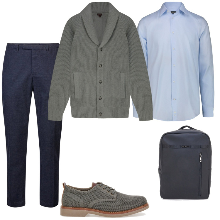 Outfit uomo - Total look #2351155. Stile Business/Elegante per Ufficio. Abbinamento con camicie, cardigans, pantaloni, borse sportive, scarpe stringate.
