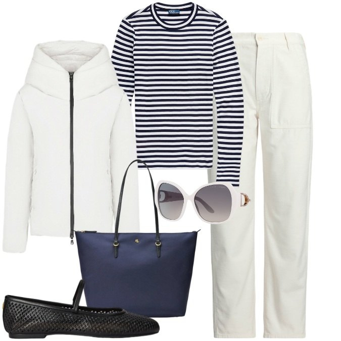 Outfit donna - Primavera che valorizza - Focus Donna Cu. Stile Chic per Tutti i giorni. Abbinamento con blazer, t-shirt, pantaloni, ballerine, borse tote, occhiali da sole.