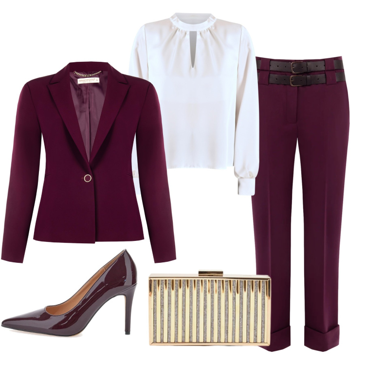 Outfit donna - Total look #2351246. Stile Chic per Serata fuori. Abbinamento con clutch, blazer, pantaloni, bluse, décolleté.