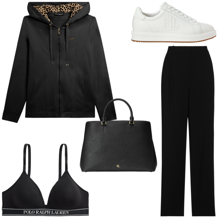 Outfit donna - Comoda pratica e stilosa. Stile Sporty chic per Tutti i giorni. Abbinamento con pantaloni, felpe con cappuccio, sneakers, reggiseni, borse a mano.