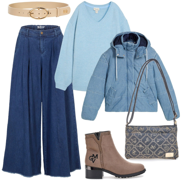 Outfit donna - Primavera che valorizza. Stile Casual chic per Tutti i giorni. Abbinamento con gonne, maglieria, giacche, cinture, borse a tracolla, stivaletti.