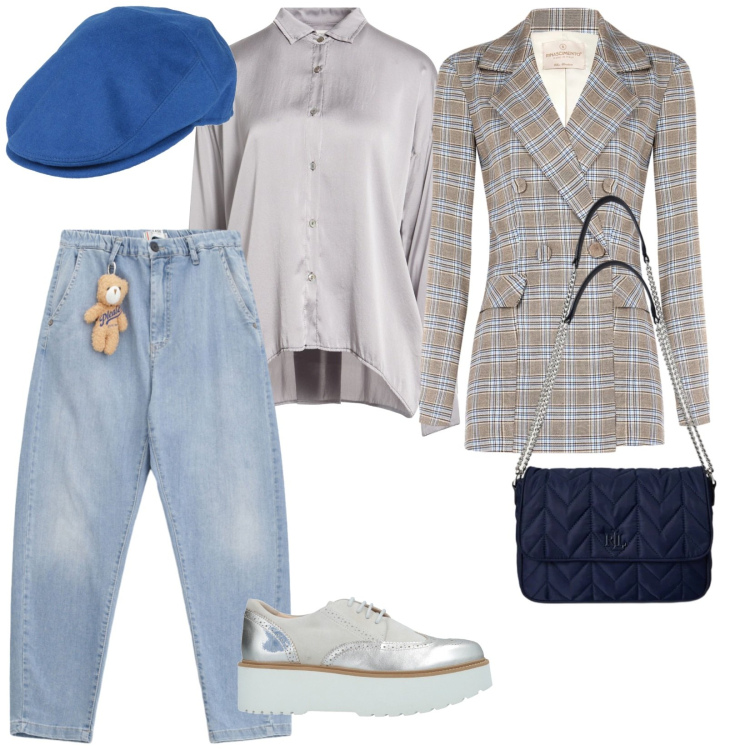 Outfit donna - Denim primavera. per Serata fuori. Abbinamento con scarpe stringate, cappelli, camicie, jeans, blazer, borse a tracolla.