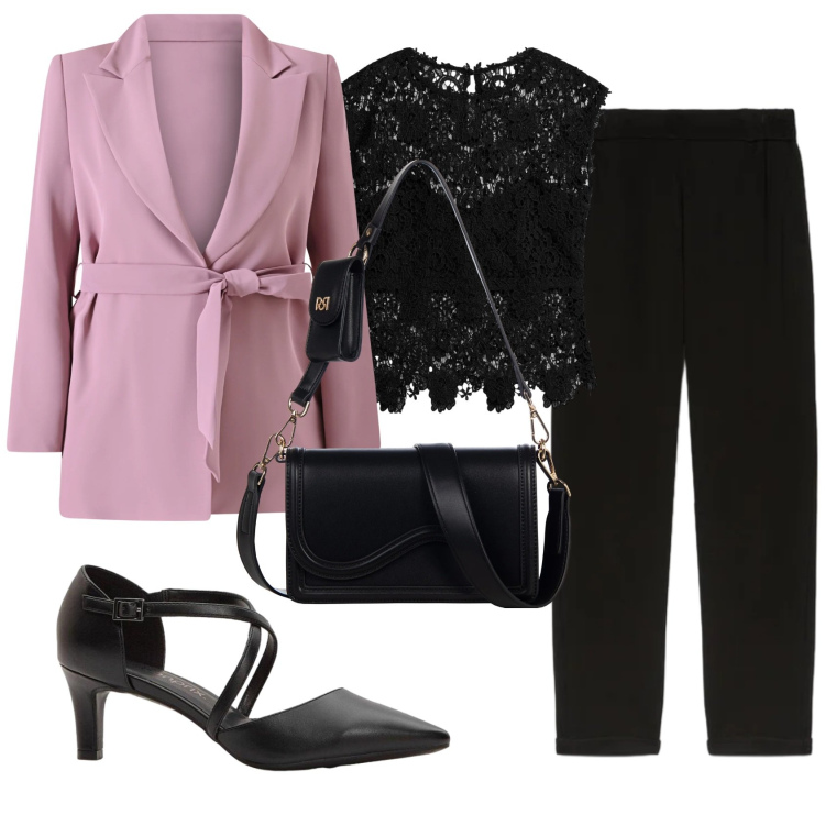 Outfit donna - Total look #2351274. Stile Chic per Cerimonia. Abbinamento con décolleté, top, pantaloni, pochette, blazer.