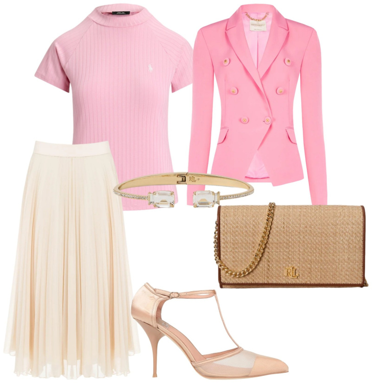 Outfit donna - Bantoa in rosa. per Cerimonia. Abbinamento con décolleté, gonne longuette, blazer, braccialetti, borse a tracolla, t-shirt.