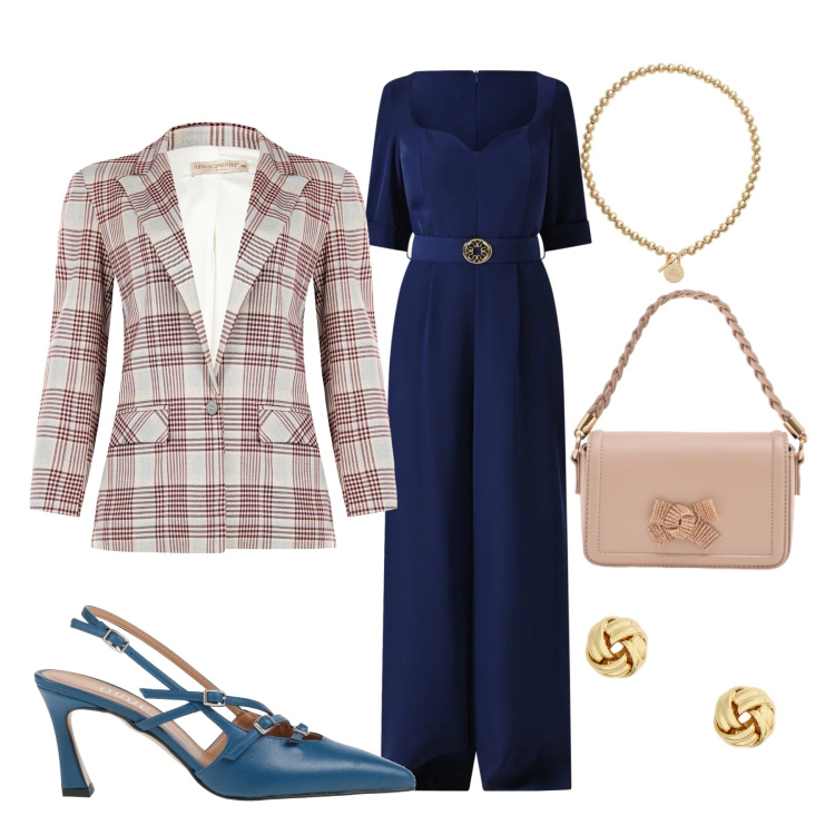 Outfit donna - Eleganza. Stile Chic per Cerimonia. Abbinamento con décolleté, pochette, blazer, vestiti chemisier, collane, orecchini.
