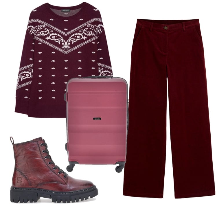 Outfit donna - Total look #2351330. Stile Basic per Tutti i giorni. Abbinamento con pantaloni, maglieria, anfibi, valigie.