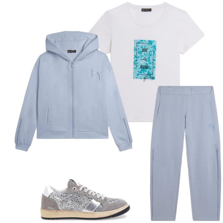 Outfit donna - Total look #2351332. Stile Sporty chic per Sport. Abbinamento con pantaloni, felpe con cappuccio, t-shirt, sneakers.