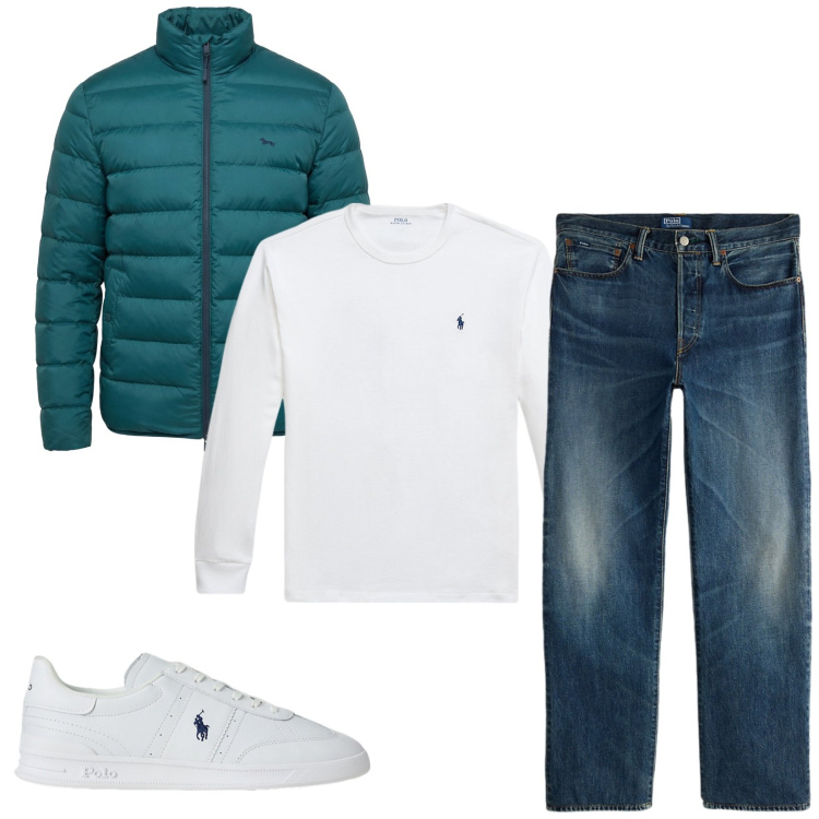 Outfit uomo - Total look #2351337. Stile Trendy per Tutti i giorni. Abbinamento con bomber, sneakers, t-shirt, jeans dritti.
