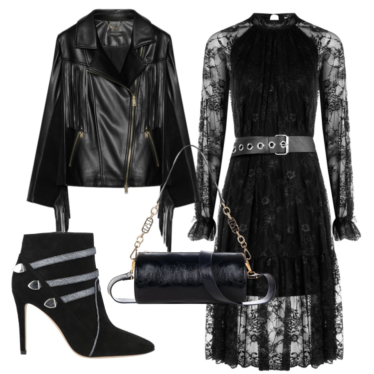 Outfit donna - Total look #2351339. Stile Chic per Serata fuori. Abbinamento con stivaletti, borse a mano, vestiti midi/longuette, giacche.