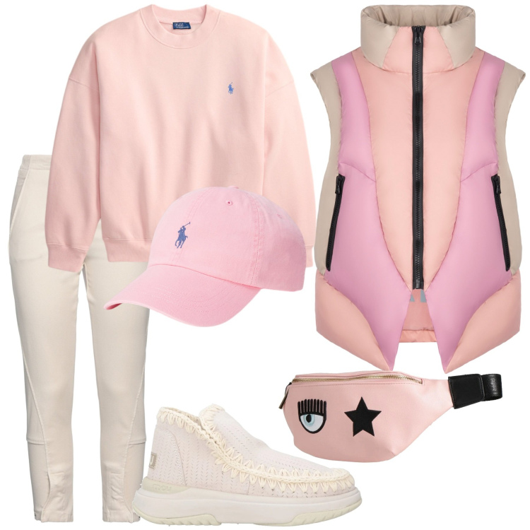 Outfit donna - Look. Stile Basic per Tutti i giorni. Abbinamento con jeans slim fit, stivaletti, marsupi, piumini, cappelli, felpe.