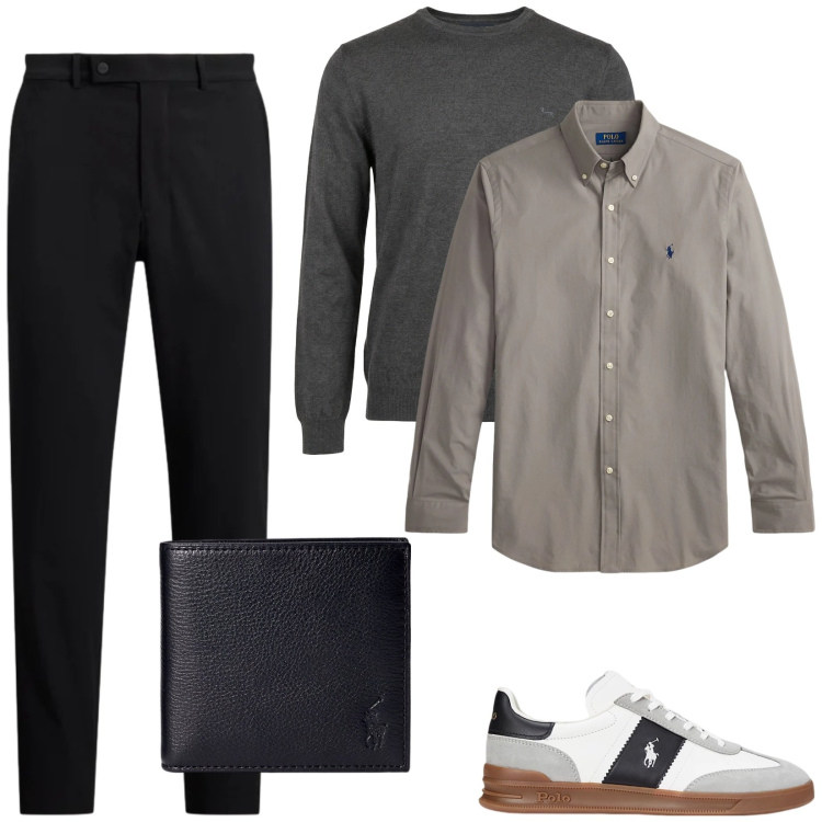 Outfit uomo - Pullover sulle spalle. Stile Business/Elegante per Tutti i giorni. Abbinamento con pullovers, portafogli, sneakers, camicie, pantaloni.