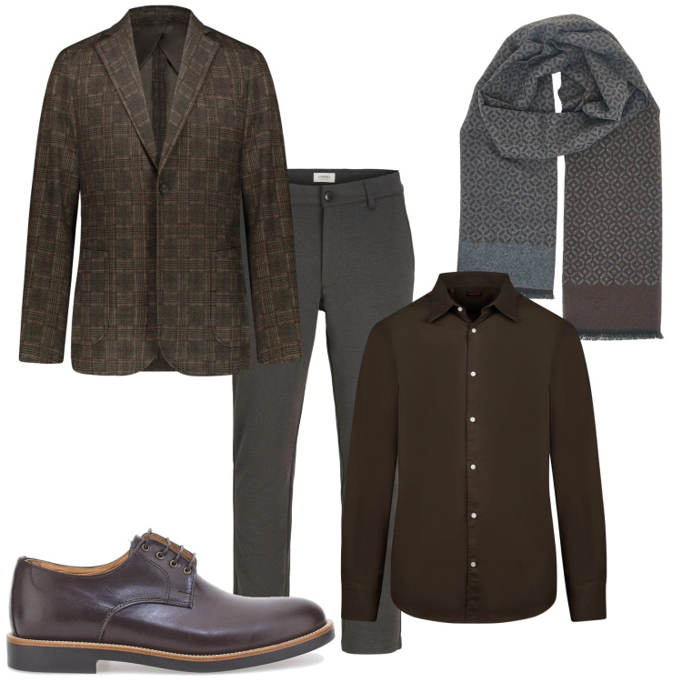 Outfit uomo - Qualcosa di insolito. Stile Urban per Ufficio. Abbinamento con pantaloni chino, camicie, giacche, sciarpe, scarpe stringate.