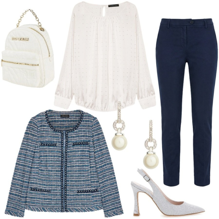 Outfit donna - Bon ton. Stile Bon Ton per Cerimonia. Abbinamento con zaini, pantaloni, bluse, blazer, orecchini, décolleté.