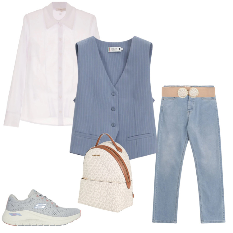 Outfit donna - Soft Tailoring & Urban Motion. Stile Urban per Tutti i giorni. Abbinamento con zaini, jeans, camicie, gilet, cinture, sneakers.