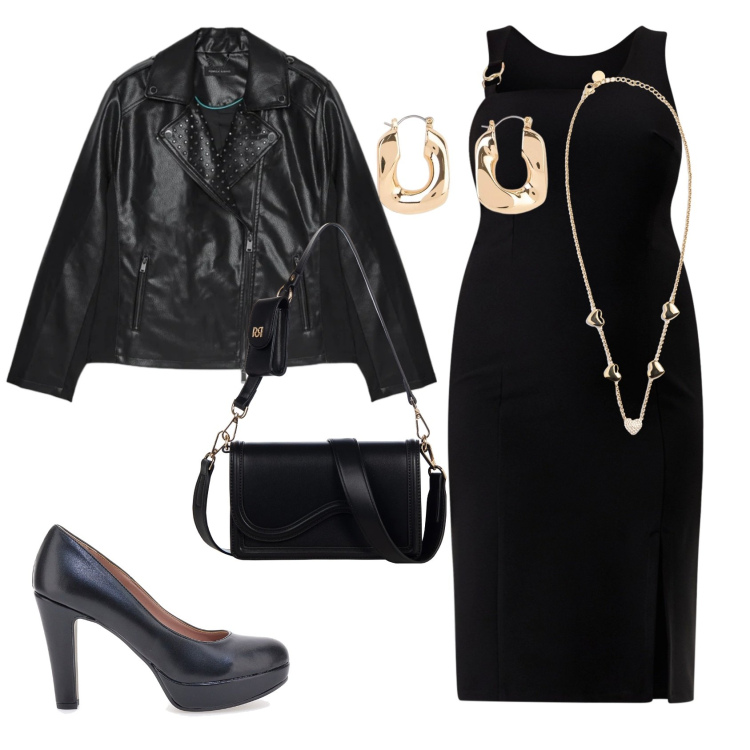 Outfit donna - Sexy Total black. Stile Trendy per Tutti i giorni. Abbinamento con orecchini, giacche, collane, vestiti a tubino, pochette, décolleté.