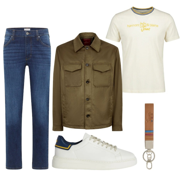 Outfit uomo - Luca: primavera.. Stile Trendy per Tutti i giorni. Abbinamento con jeans dritti, sneakers, t-shirt, portachiavi, giacche.