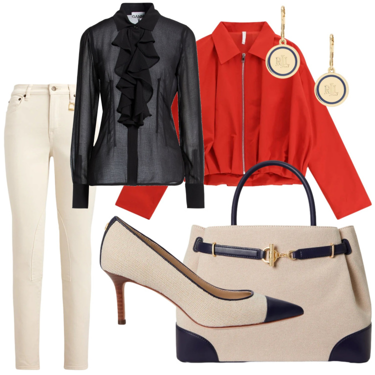 Outfit donna - Look. Stile Basic per Tutti i giorni. Abbinamento con camicie, bomber, jeans skinny, orecchini, décolleté, borse a mano.