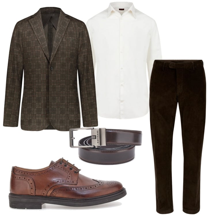 Outfit uomo - Total look #2351438. Stile Trendy per Tutti i giorni. Abbinamento con giacche, camicie, pantaloni, scarpe stringate, cinture.