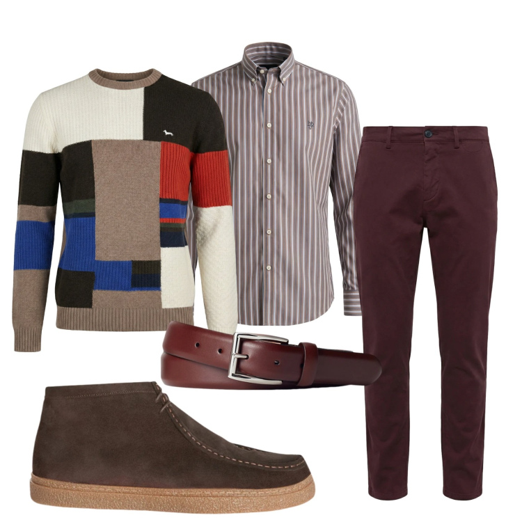 Outfit uomo - Total look #2351441. Stile Casual per Tutti i giorni. Abbinamento con stivali e stivaletti, pantaloni chino, pullovers, camicie, cinture.