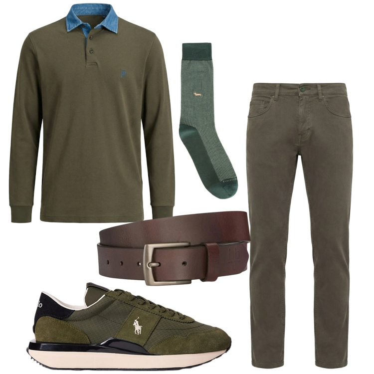 Outfit uomo - Total look #2351445. Stile Casual per Tutti i giorni. Abbinamento con polo, pantaloni, calzini, cinture, sneakers.