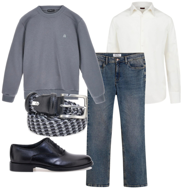 Outfit uomo - Casual in denim. Stile Casual per Tutti i giorni. Abbinamento con jeans bootcut, camicie, felpe, scarpe stringate, cinture.