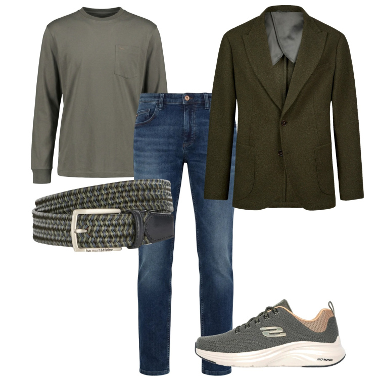 Outfit uomo - Primavera casual curato. Stile Casual per Tutti i giorni. Abbinamento con t-shirt, jeans, cinture, sneakers, giacche.