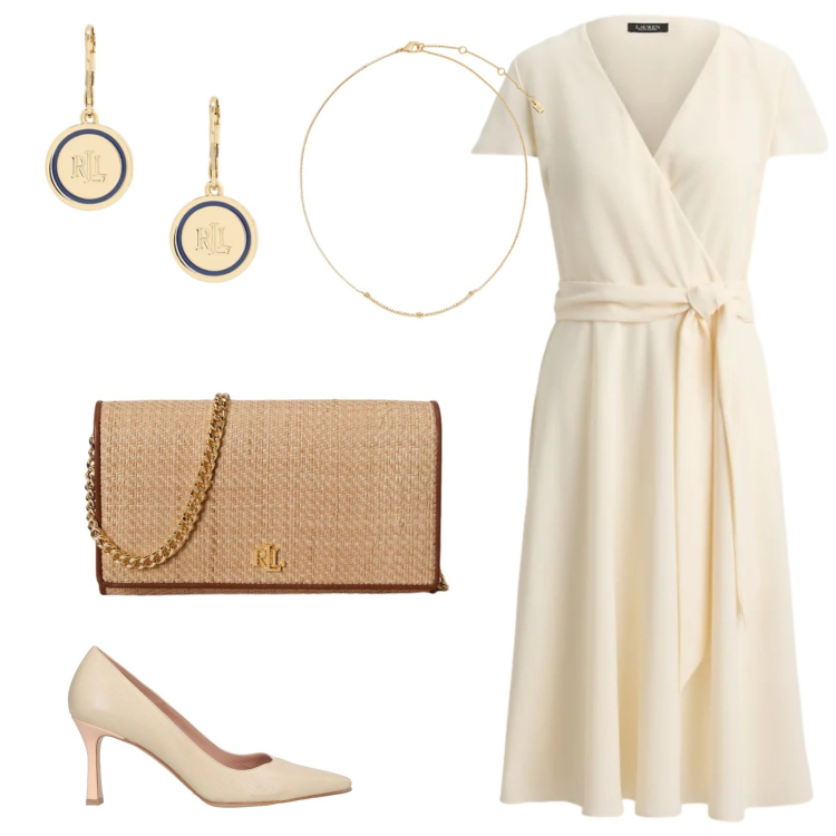 Outfit donna - Minimal e classico. Stile Minimal per Tutti i giorni. Abbinamento con décolleté, vestiti chemisier, collane, orecchini, borse a tracolla.