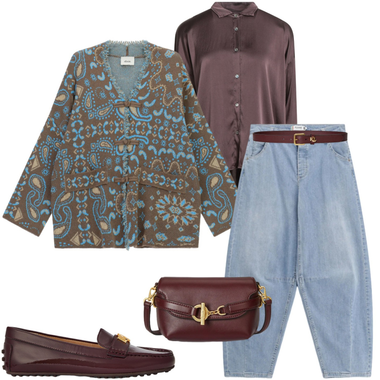 Outfit donna - Light blu denim. Stile Casual chic per Ufficio. Abbinamento con camicie, cardigans, jeans, mocassini, borse a tracolla, cinture.