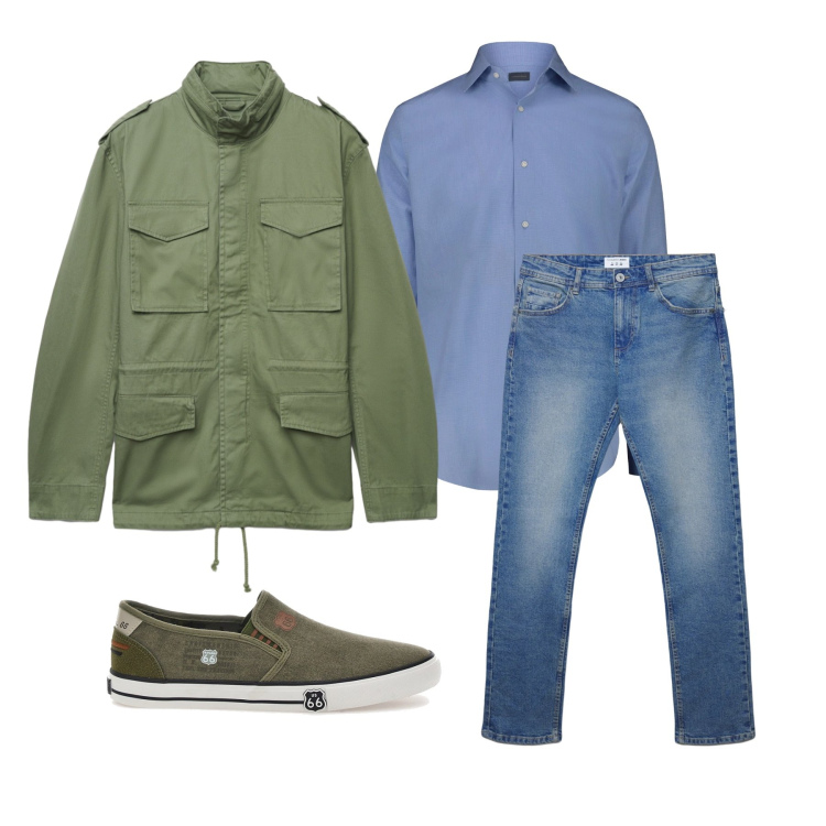 Outfit uomo - Marzo. Stile Casual per Tutti i giorni. Abbinamento con jeans dritti, cappotti, scarpe stringate, camicie.