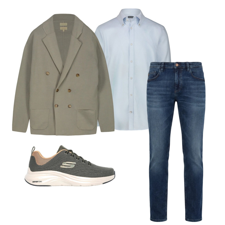 Outfit uomo - Marzo. Stile Casual per Tutti i giorni. Abbinamento con jeans, sneakers, cardigans, camicie.