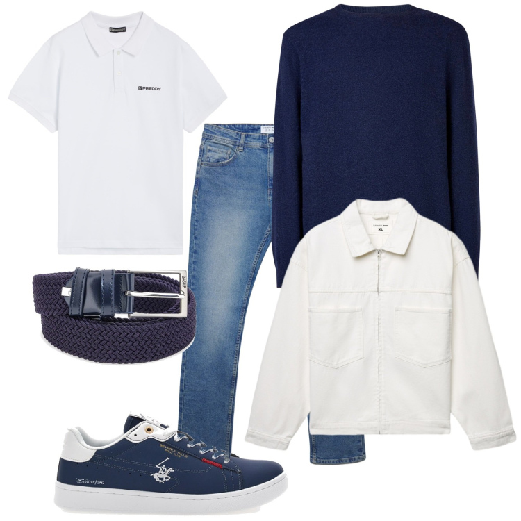 Outfit uomo - Total look #2351564. Stile Casual per Tutti i giorni. Abbinamento con jeans dritti, giacche, polo, maglieria, cinture, scarpe stringate.