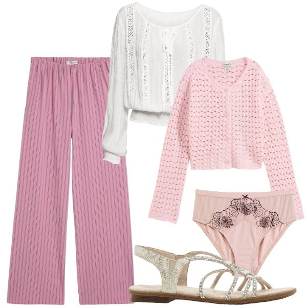 Outfit donna - bonprix - Look primaverili. Stile Romantica per Tutti i giorni. Abbinamento con cardigans, bluse, sandali, culotte, pantaloni.