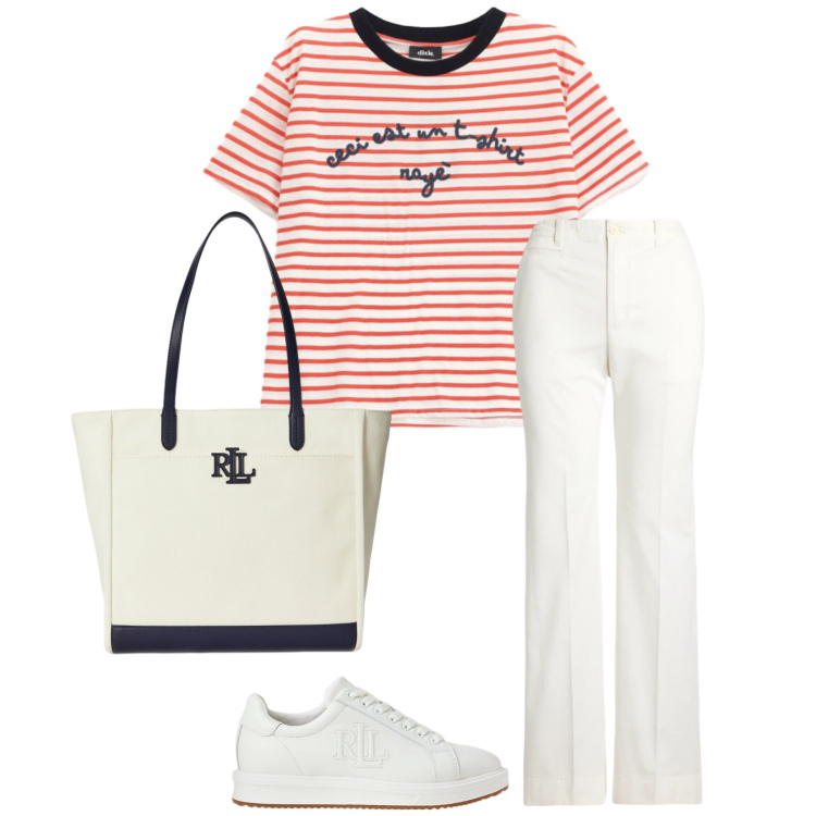 Outfit donna - Total look #2351582. Stile Casual per Tutti i giorni. Abbinamento con t-shirt, sneakers, pantaloni, borse tote.