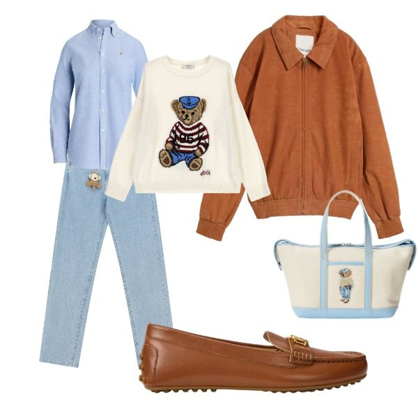 Outfit donna - teddy. Stile Casual per Scuola/Università. Abbinamento con bomber, maglieria, jeans dritti, camicie, mocassini, borse tote.