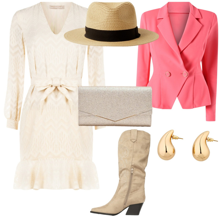 Outfit donna - Matrimonio informale. per Cerimonia. Abbinamento con orecchini, stivali, cappelli, clutch, vestiti corti, blazer.