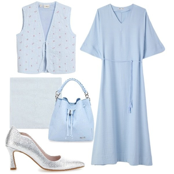 Outfit donna - Il potere dei colori pastello - FDCI. Stile Vintage retrò per Serata fuori. Abbinamento con gilet, vestiti lunghi, sciarpe, décolleté, borse a secchiello.