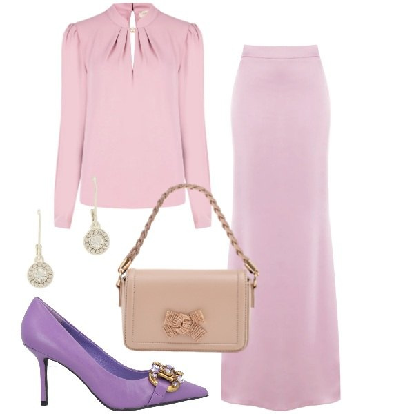 Outfit donna - Il potere dei colori pastello - FDCI. Stile Bon Ton per Cerimonia. Abbinamento con décolleté, pochette, bluse, gonne lunghe, orecchini.