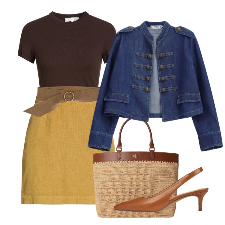 Outfit donna - Blue is the New Season. Stile Chic per Tutti i giorni. Abbinamento con minigonne, t-shirt, cinture, blazer, décolleté, borse tote.