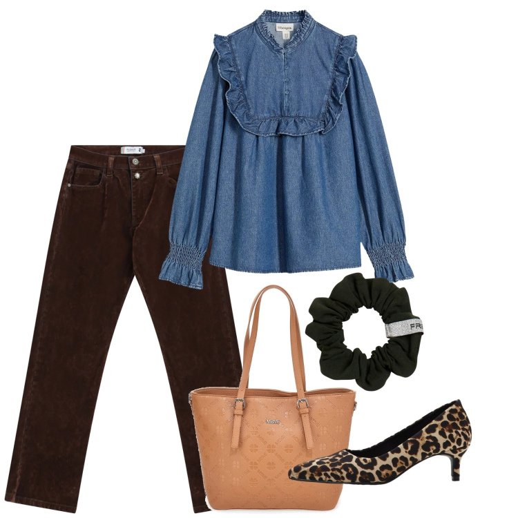 Outfit donna - Blue is the New Season. Stile Casual chic per Tutti i giorni. Abbinamento con camicie, décolleté, accessori per capelli, pantaloni, borse a tracolla.