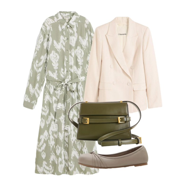 Outfit donna - bonprix - Look primaverili. Stile Bon Ton per Tutti i giorni. Abbinamento con blazer, borse a tracolla, vestiti, ballerine.