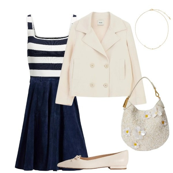 Outfit donna - margie. Stile Romantica per Cerimonia. Abbinamento con gonne, blazer, top, collane, ballerine, pochette.