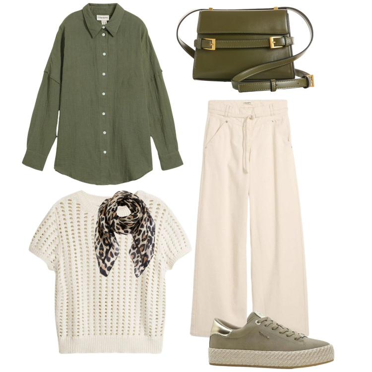 Outfit donna - Bonprix look primaverili. Stile Urban per Tutti i giorni. Abbinamento con pantaloni, bluse, camicie, sneakers, borse a tracolla, foulard.
