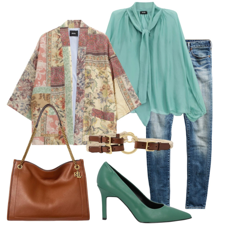 Outfit donna - Kimono per il giorno. Stile Trendy per Tutti i giorni. Abbinamento con décolleté, bluse, blazer, jeans skinny, borse tote, cinture.