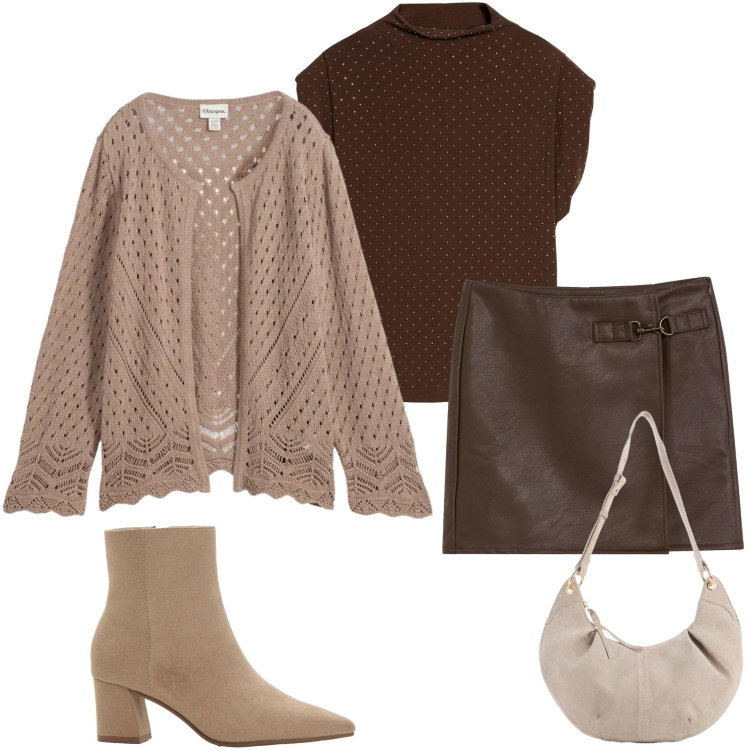 Outfit donna - Look primaverile. Stile Casual chic per Tutti i giorni. Abbinamento con cardigans, top, stivaletti, gonne, borse a tracolla.