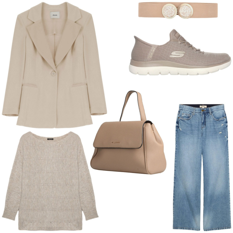 Outfit donna - Bentornata primavera. Stile Casual chic per Tutti i giorni. Abbinamento con zaini, jeans, maglieria, blazer, cinture, sneakers.