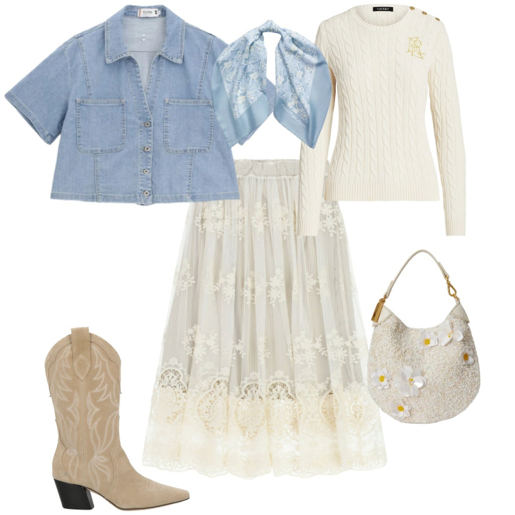 Outfit donna - Boho ogni giorno in città o al mare. Stile Boho per Tutti i giorni. Abbinamento con stivali, gonne longuette, camicie a manica corta, foulard, pochette, maglieria.