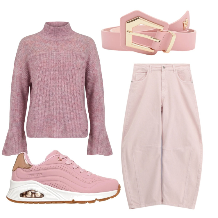 Outfit donna - Total look #2351749. Stile Romantica per Tutti i giorni. Abbinamento con maglieria, pantaloni, cinture, sneakers alte.