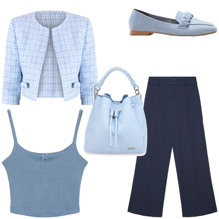 Outfit donna - Elegante e femminile. Stile Glamour per Cerimonia. Abbinamento con mocassini, pantaloni, magliette intime, blazer, borse a secchiello.