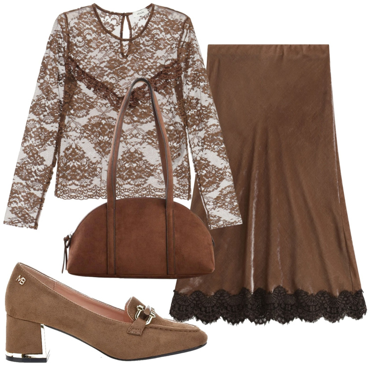 Outfit donna - Total look #2351787. Stile Bon Ton per Ufficio. Abbinamento con borse a tracolla, gonne lunghe, camicie, mocassini.